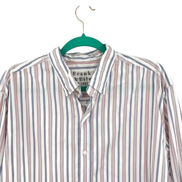 Frank & Eileen Finbar Button Down Shirt White‎ Red Blue Pinstripe Mens Size XL - Picture 2 of 11